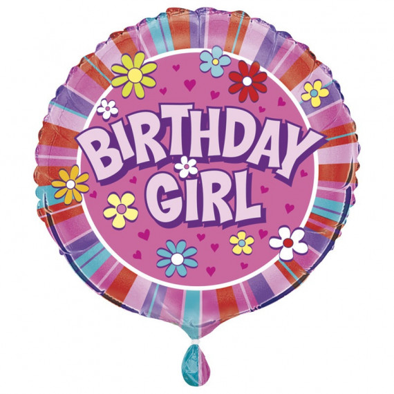 Birthday Girl Round Foil Balloon - Inflated