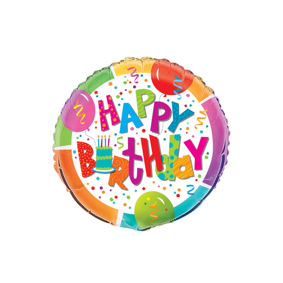 Colourful Happy Birthday Round Foil Balloon - Inflated