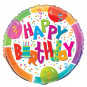 Colourful Happy Birthday Round Foil Balloon - Inflated