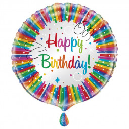 Rainbow Happy Birthday Round Foil Balloon - Inflated
