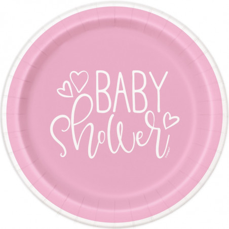 Pink Baby Shower Paper Plates - 8 Pack