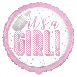 Pink It's a Girl Round Foil Balloon - Inflated