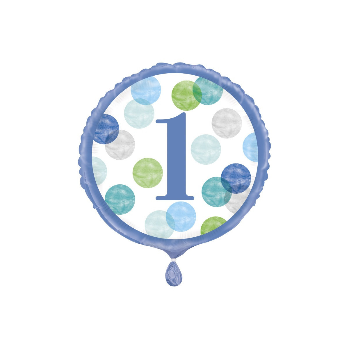 Blue Dots Happy 1st Birthday Round Foil Balloon - Inflated