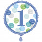 Blue Dots Happy 1st Birthday Round Foil Balloon - Inflated