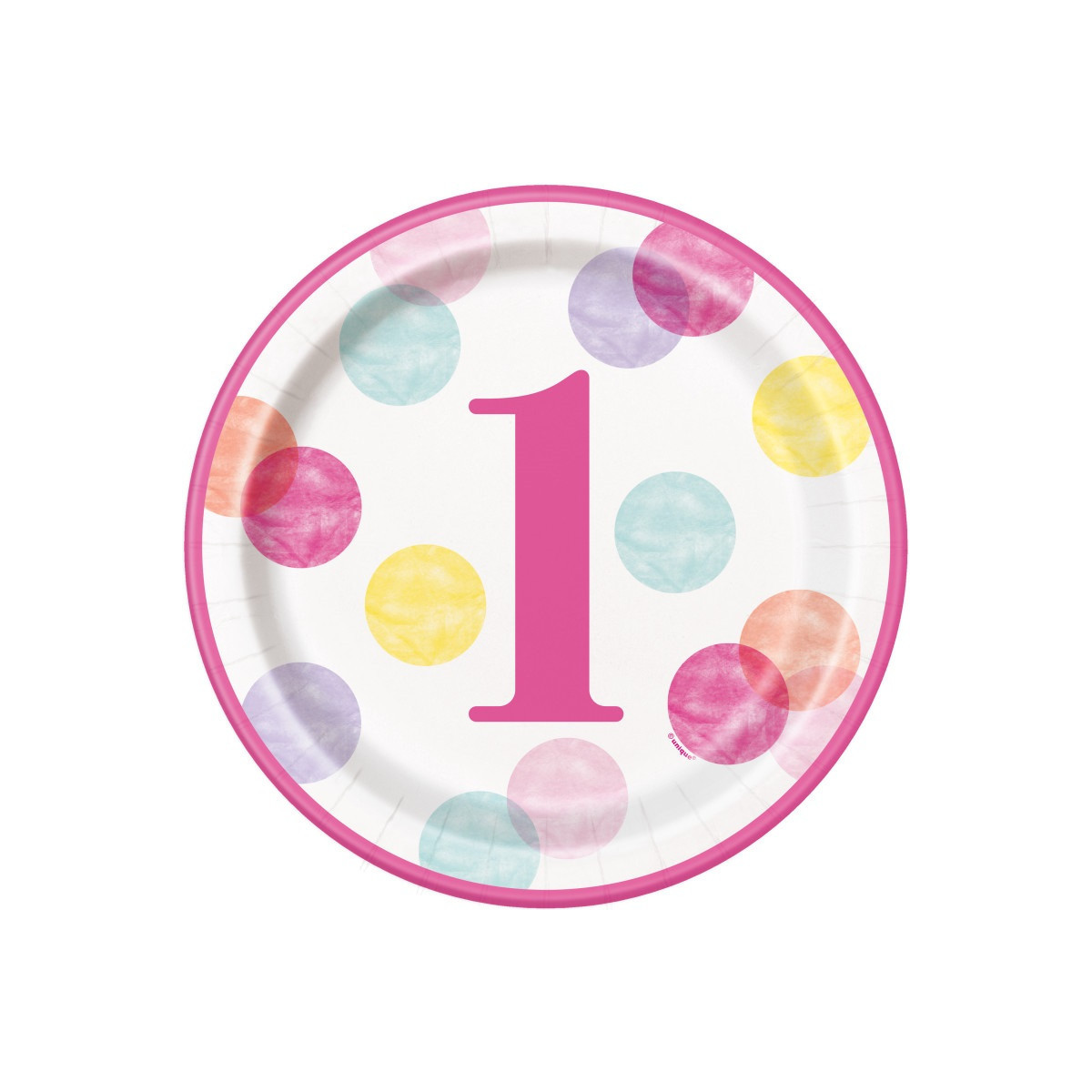 Pink Dots 1st Birthday Paper Plates - 8 Pack
