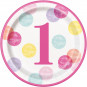 Pink Dots 1st Birthday Paper Plates - 8 Pack