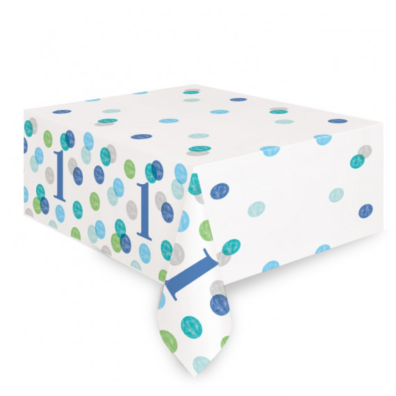 Blue Dots 1st Birthday Plastic Tablecover
