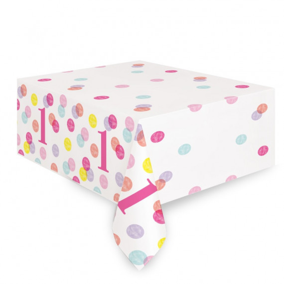 Pink Dots 1st Birthday Plastic Tablecover