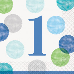 Blue Dots 1st Birthday Paper Napkins - 16 Pack