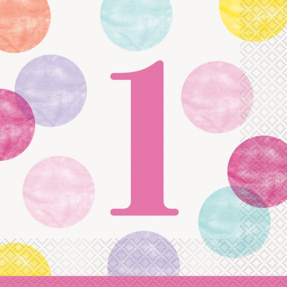 Pink Dots 1st Birthday Paper Napkins - 16 Pack
