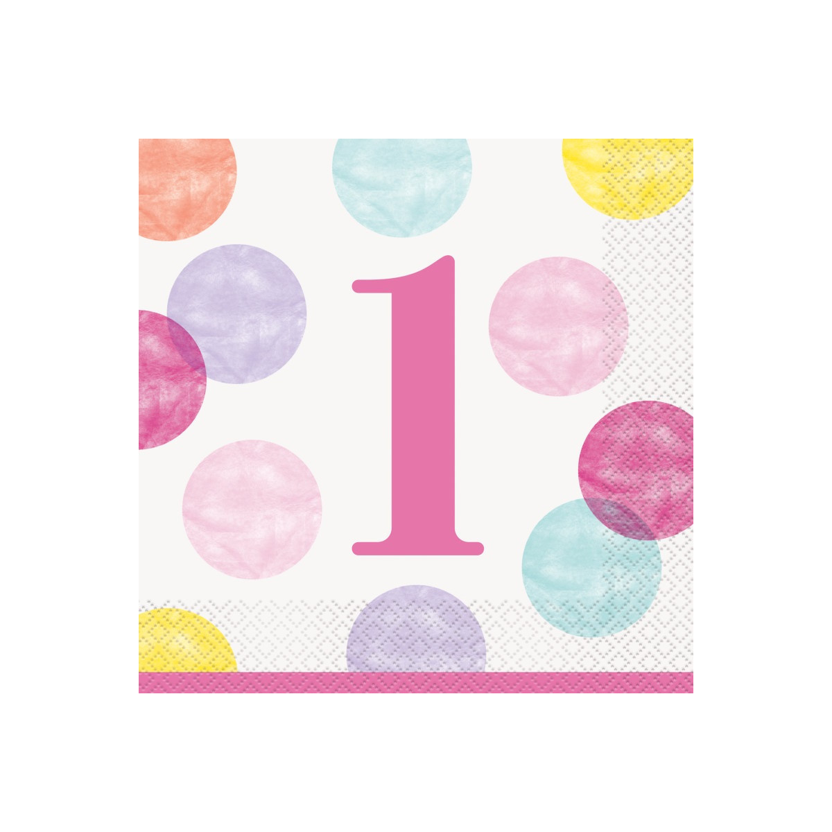 Pink Dots 1st Birthday Paper Napkins - 16 Pack