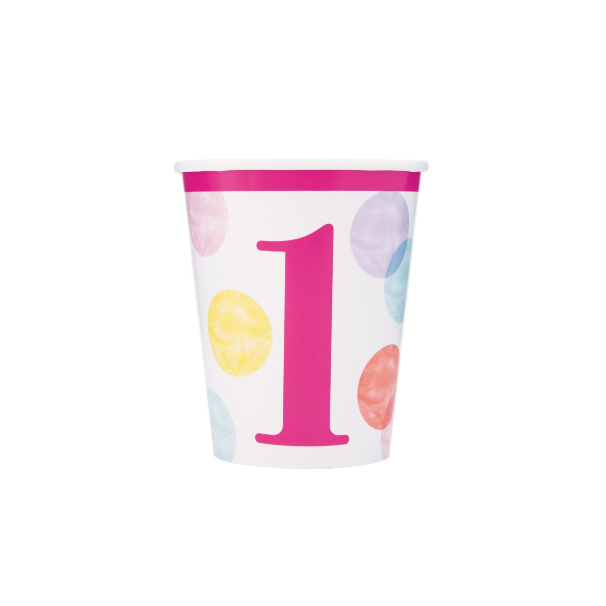Pink Dots 1st Birthday Paper Cups - 8 Pack