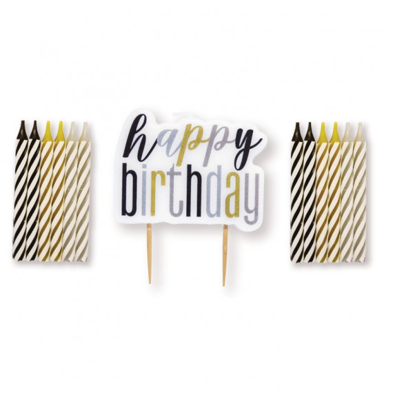 Black and Gold Birthday Candles Set
