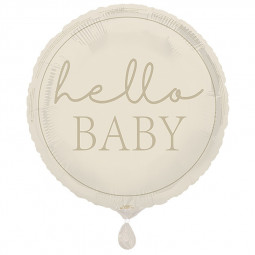 Neutral Hello Baby Round Foil Balloon - Inflated