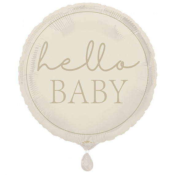 Neutral Hello Baby Round Foil Balloon - Inflated Neutral Hello Baby Round Foil Balloon - Inflated