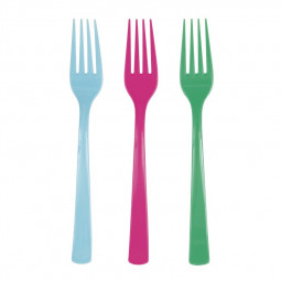 Blue, Pink and Green Plastic Forks