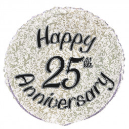 25th Silver Anniversary Round Foil Balloon - Inflated
