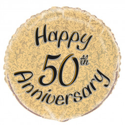 50th Gold Anniversary Round Foil Balloon - Inflated