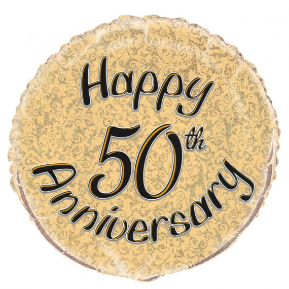 50th Gold Anniversary Round Foil Balloon - Inflated 50th Gold Anniversary Round Foil Balloon - Inflated