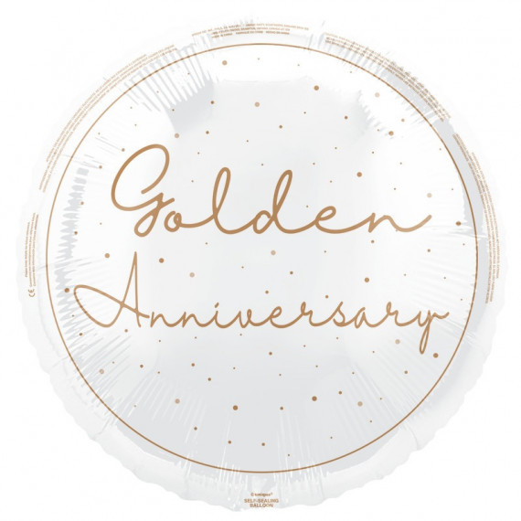 Golden Anniversary Round Foil Balloon - Inflated Golden Anniversary Round Foil Balloon - Inflated