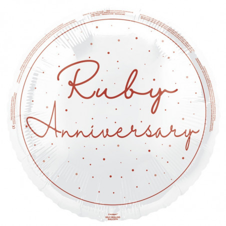 Ruby Anniversary Round Foil Balloon - Inflated