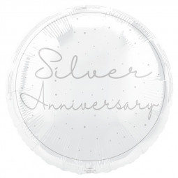 Silver Anniversary Round Foil Balloon - Inflated