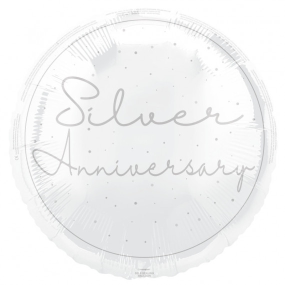 Silver Anniversary Round Foil Balloon - Inflated