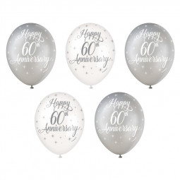 60th Anniversary Latex Balloons - Inflation Options