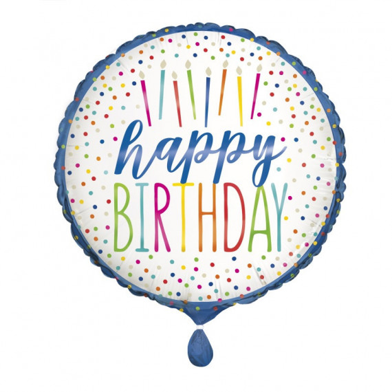 Candles Happy Birthday Round Foil Balloon - Inflated