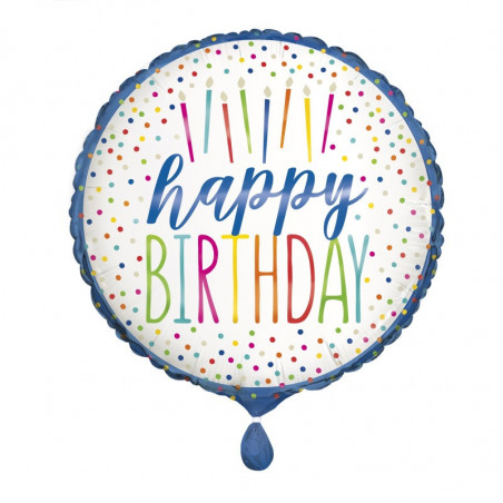Candles Happy Birthday Round Foil Balloon - Inflated