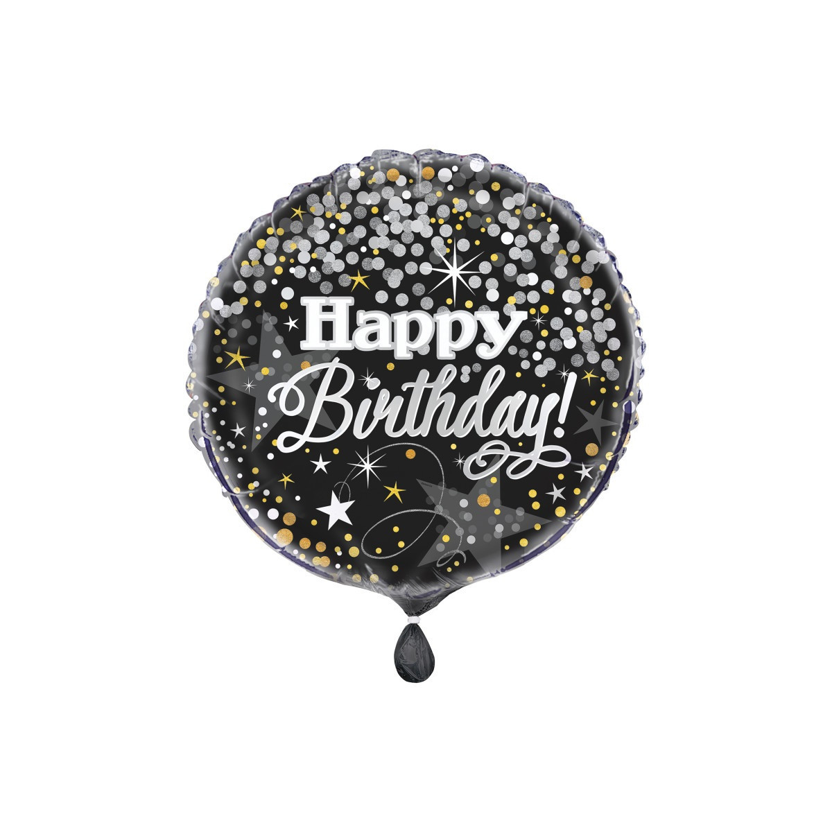 Black Happy Birthday Round Foil Balloon - Inflated