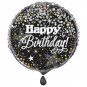 Black Happy Birthday Round Foil Balloon - Inflated