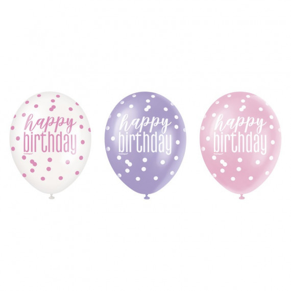 Pink Birthday Latex Balloons - Inflation Options