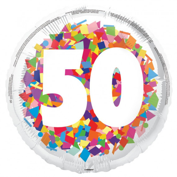 Rainbow 50th Birthday Round Foil Balloon - Inflated