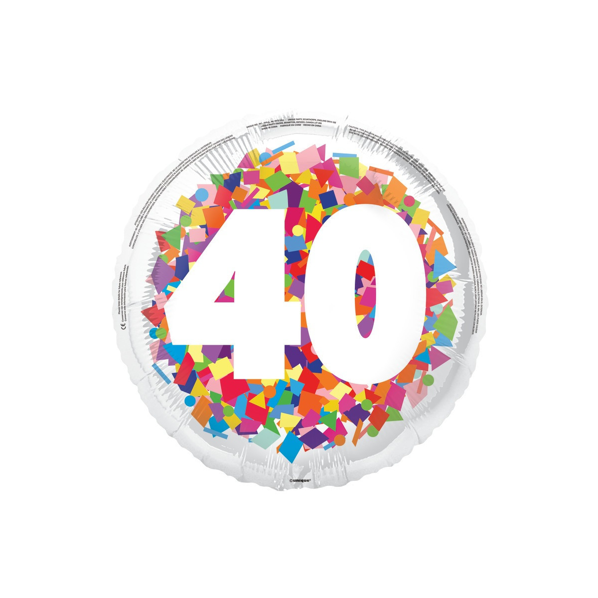 Rainbow 40th Birthday Round Foil Balloon - Inflated