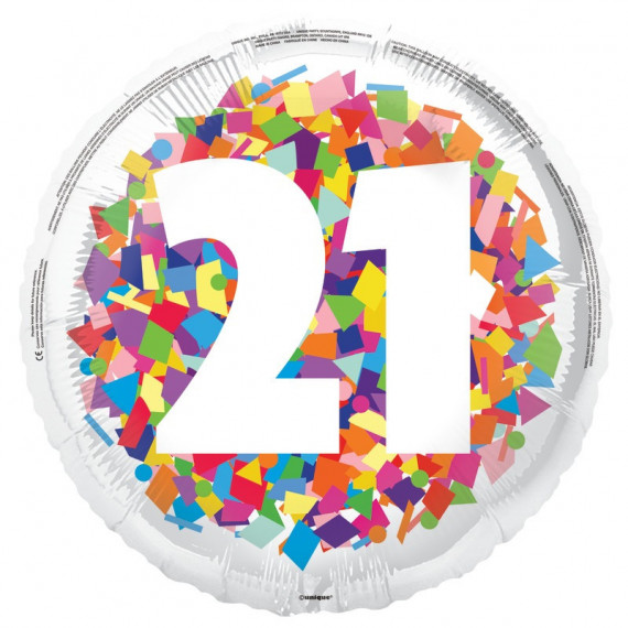 Rainbow 21st Birthday Round Foil Balloon - Inflated