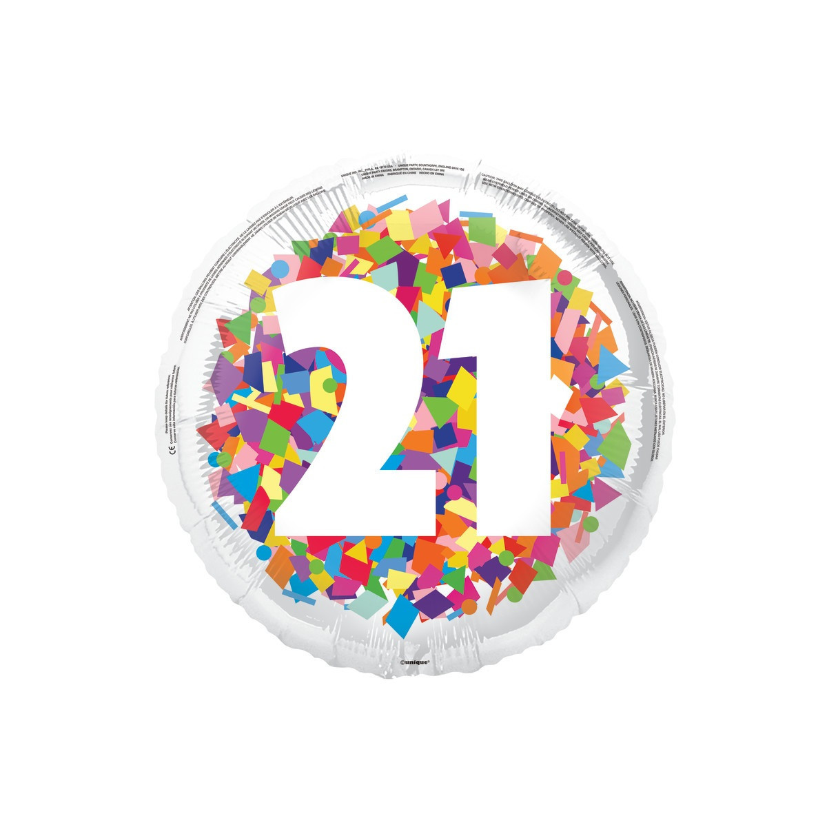 Rainbow 21st Birthday Round Foil Balloon - Inflated