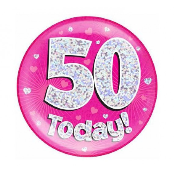 Pink Age 50 Jumbo Badge