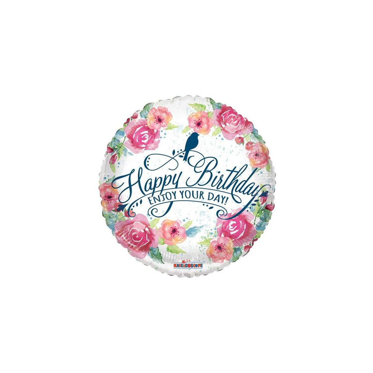 Floral Happy Birthday Round Foil Balloon - Inflated