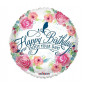 Floral Happy Birthday Round Foil Balloon - Inflated