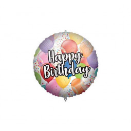 Happy Birthday Balloons Round Foil Balloon - Inflated