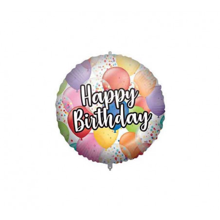 Happy Birthday Balloons Round Foil Balloon - Inflated