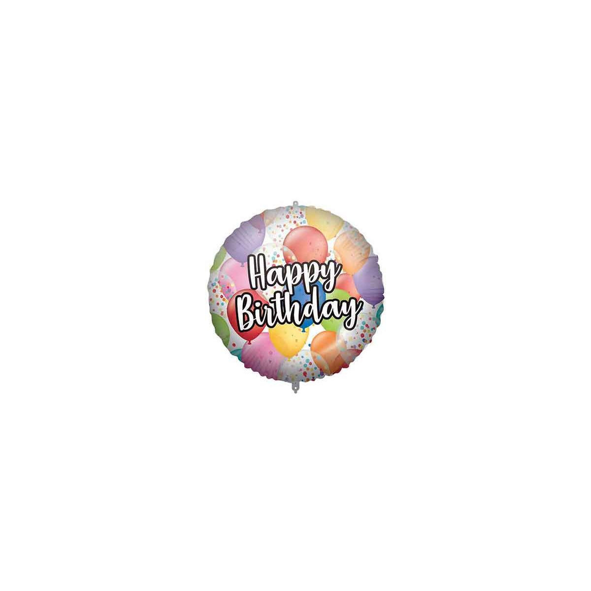 Happy Birthday Balloons Round Foil Balloon - Inflated