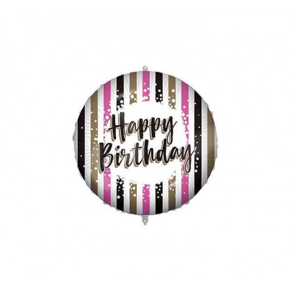 Happy Birthday Striped Round Foil Balloon - Inflated