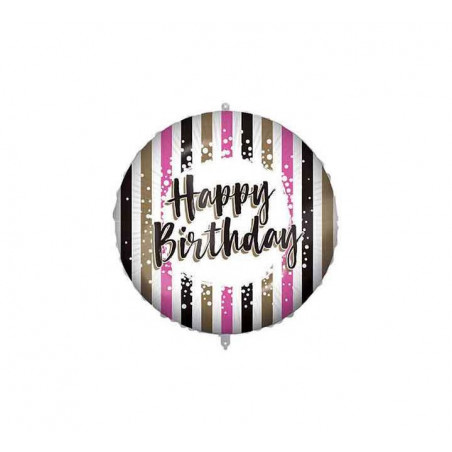 Happy Birthday Striped Round Foil Balloon - Inflated