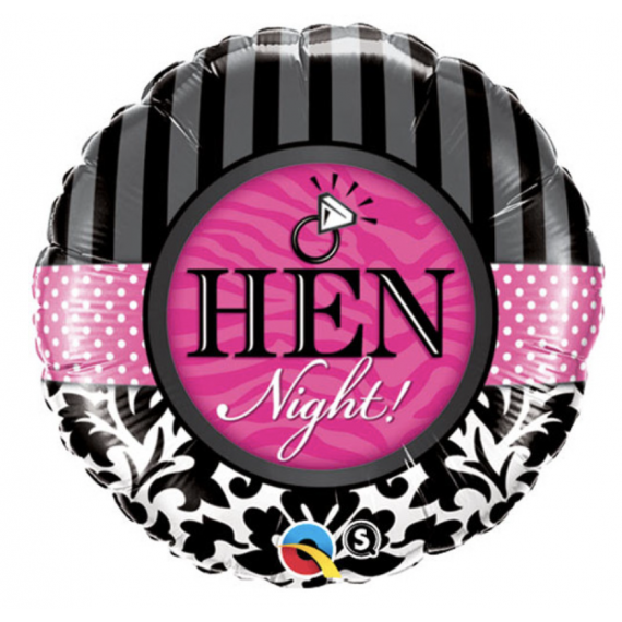 Pink and Black Hen party Round Foil Balloon - Inflated Pink and Black Hen party Round Foil Balloon - Inflated