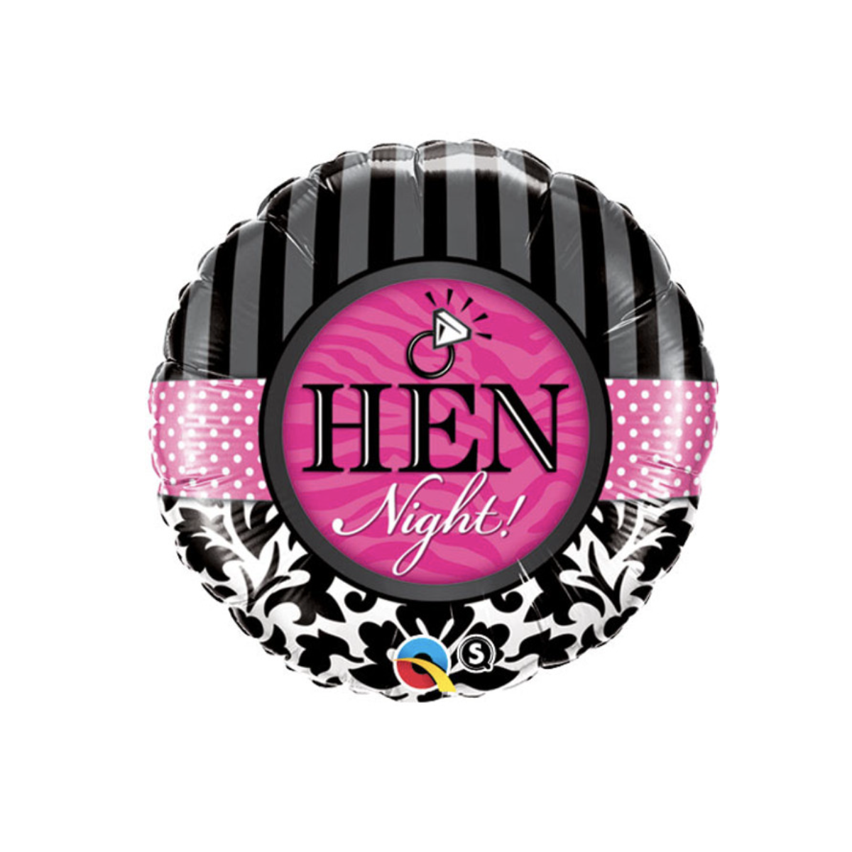 Pink and Black Hen party Round Foil Balloon - Inflated Pink and Black Hen party Round Foil Balloon - Inflated