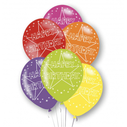 Multicoloured Happy Birthday Latex Balloons - Inflation Options