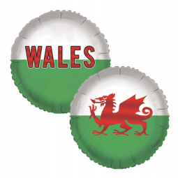 Wales Flag Round Foil Balloon - Inflated