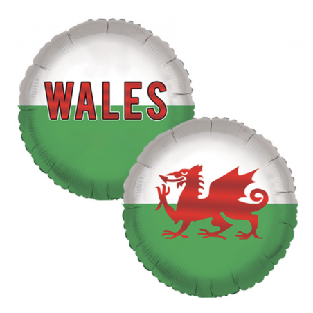 Wales Flag Round Foil Balloon - Inflated